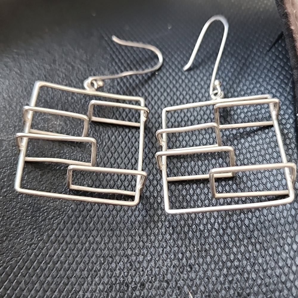 Geometric Silver Earings 3-Dimentional Minimalistic